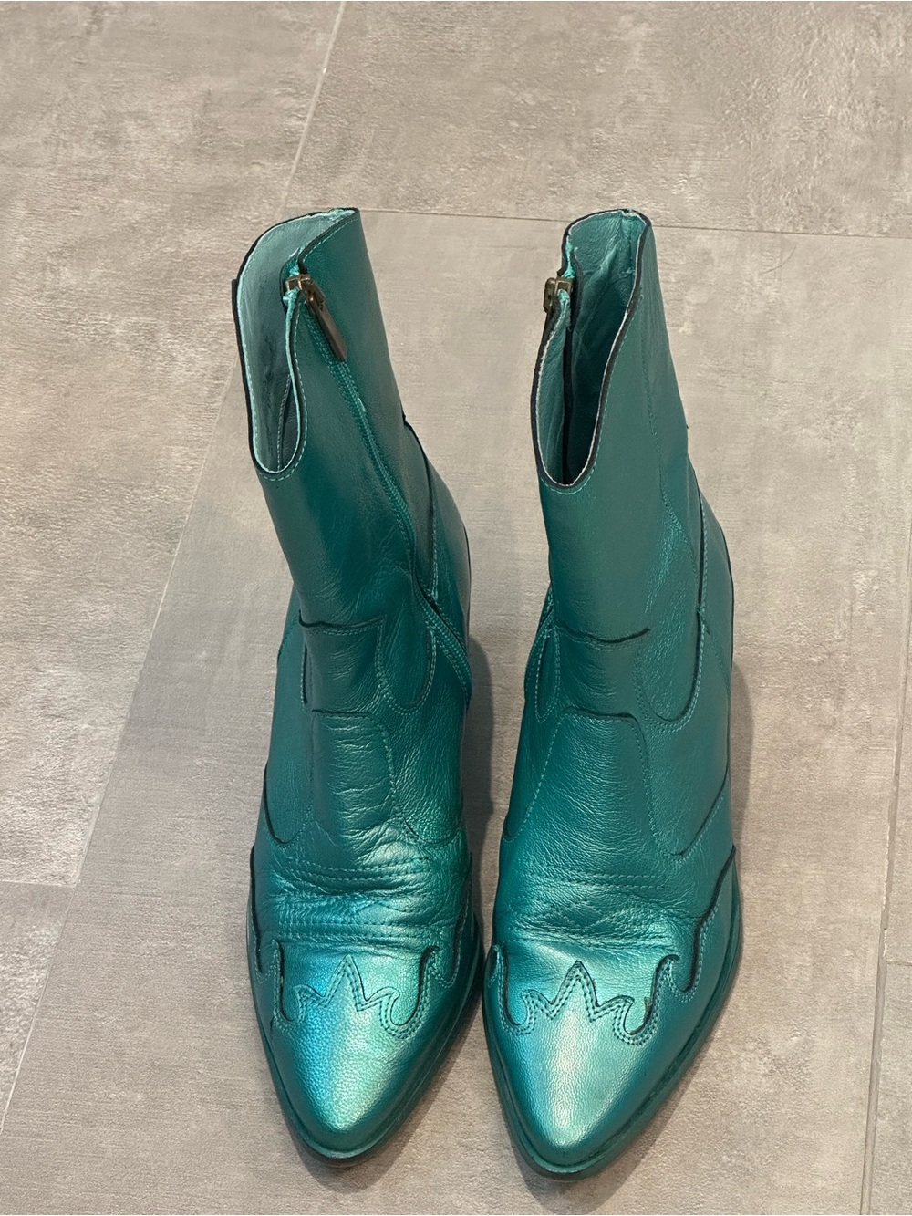 ESC Teal Leather Cowboy Boots Womens 37